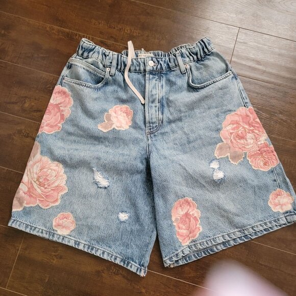Free People Blue Floral Jean Shorts - Picture 2 of 8